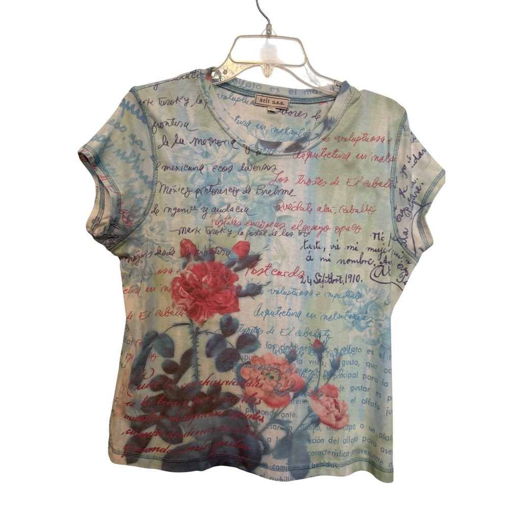 Xcit USA Floral Rose Graphic T Shirt Top Womens‎ XL Short Sleeve